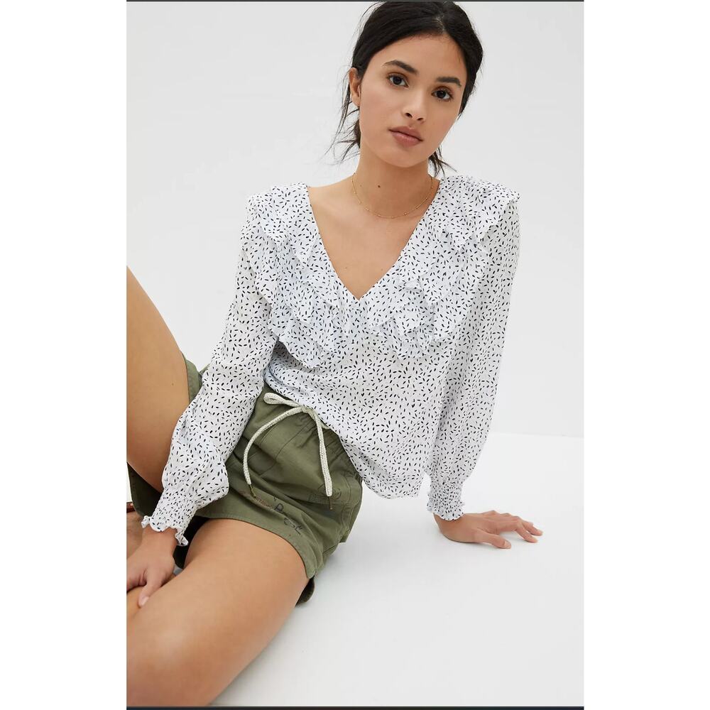 NWT Anthropologie Ruffled V-Neck Blouse - Medium